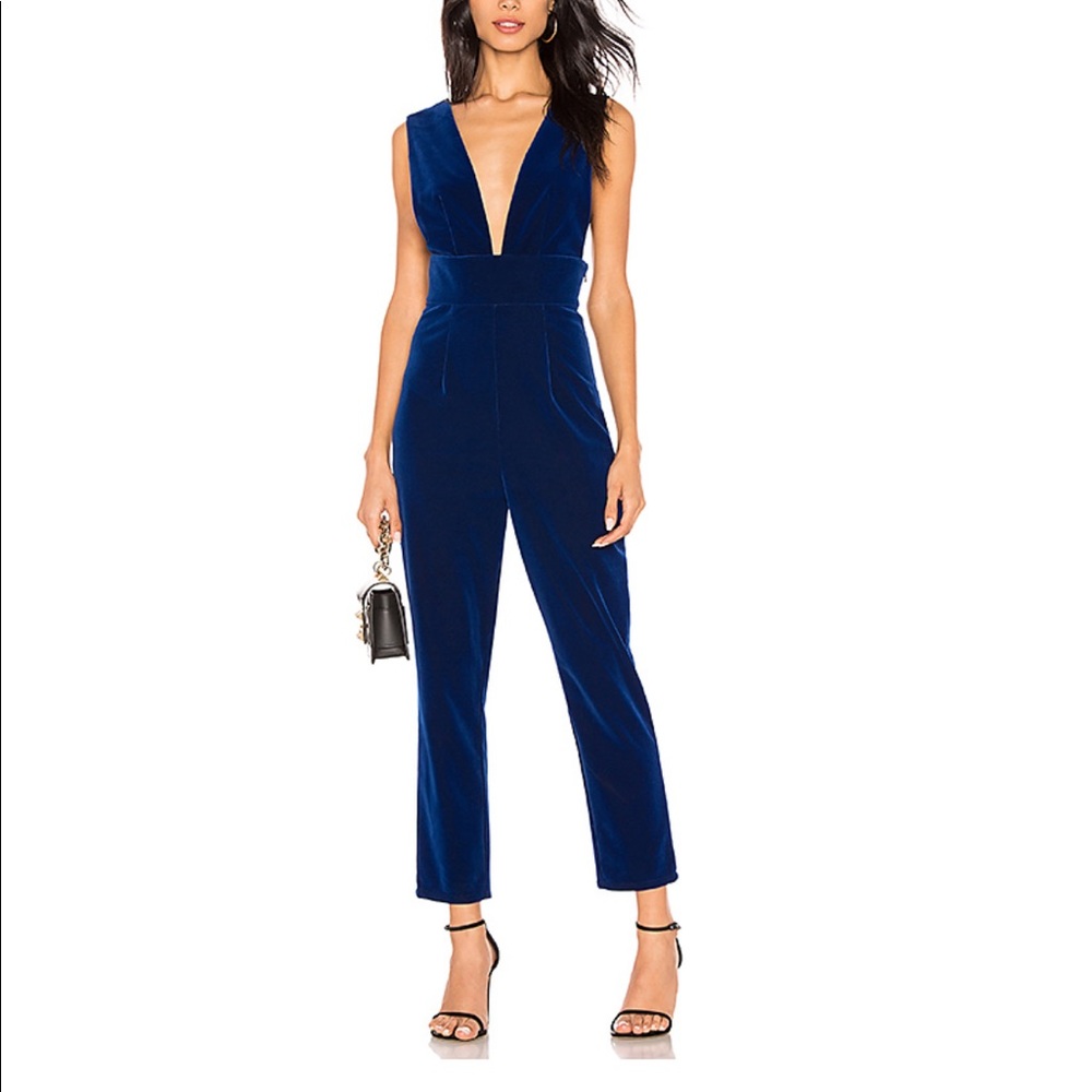Deep V Navy Velvet Jumpsuit